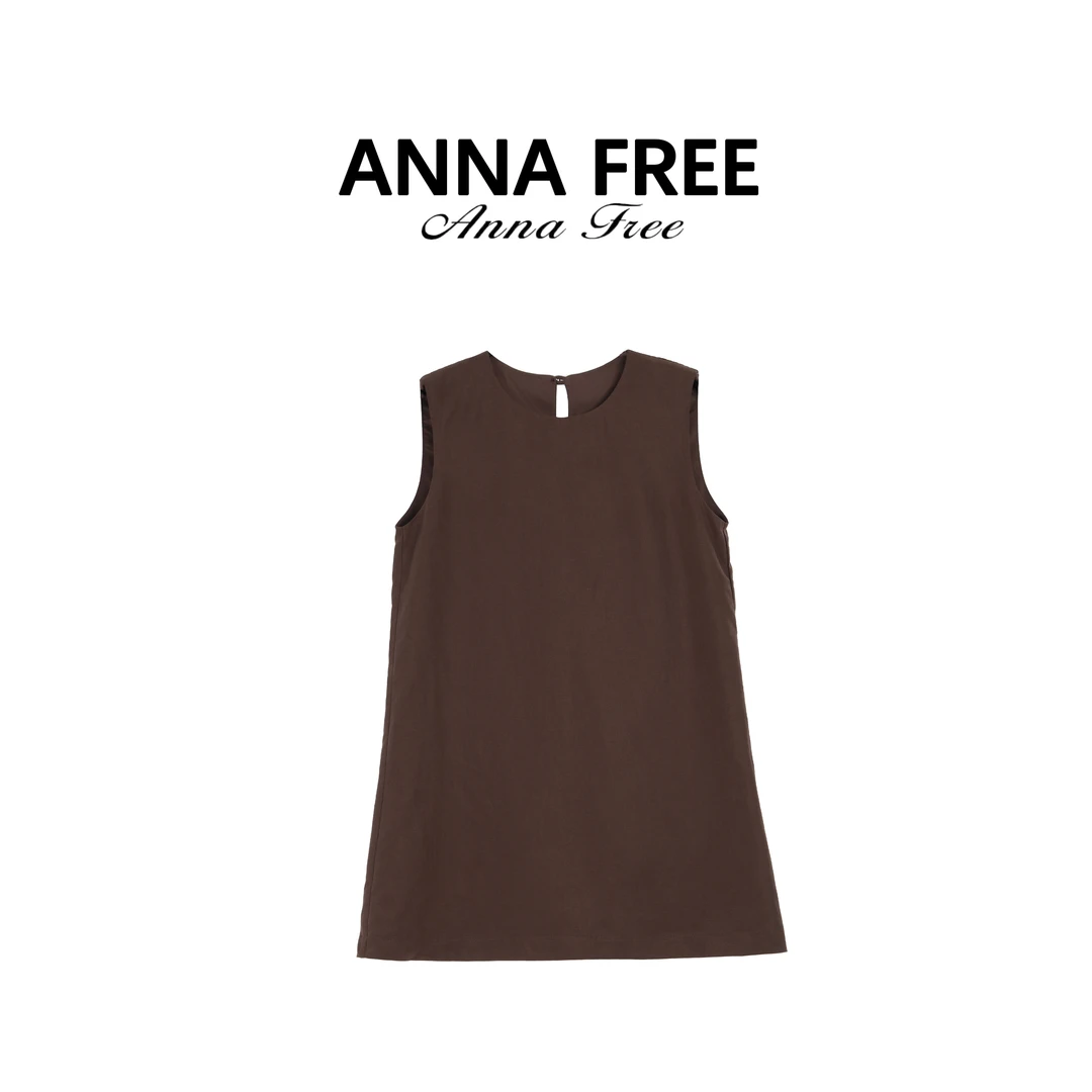 ANNA FREE 莱赛尔+亚麻法式常规无袖休闲纯色气质连衣裙ZCL25576