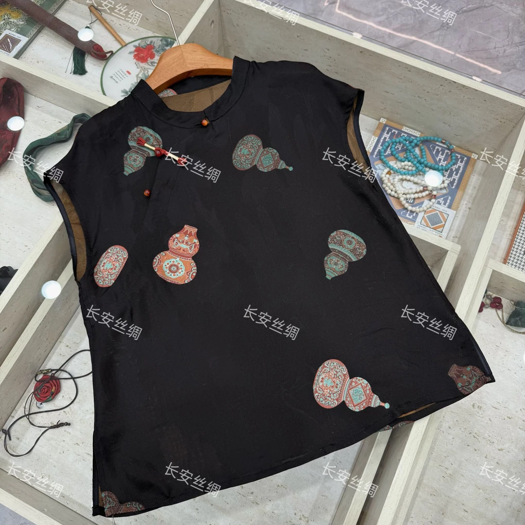 【长安】新中式复古葫芦斜襟盘扣花萝上衣女FY5092605