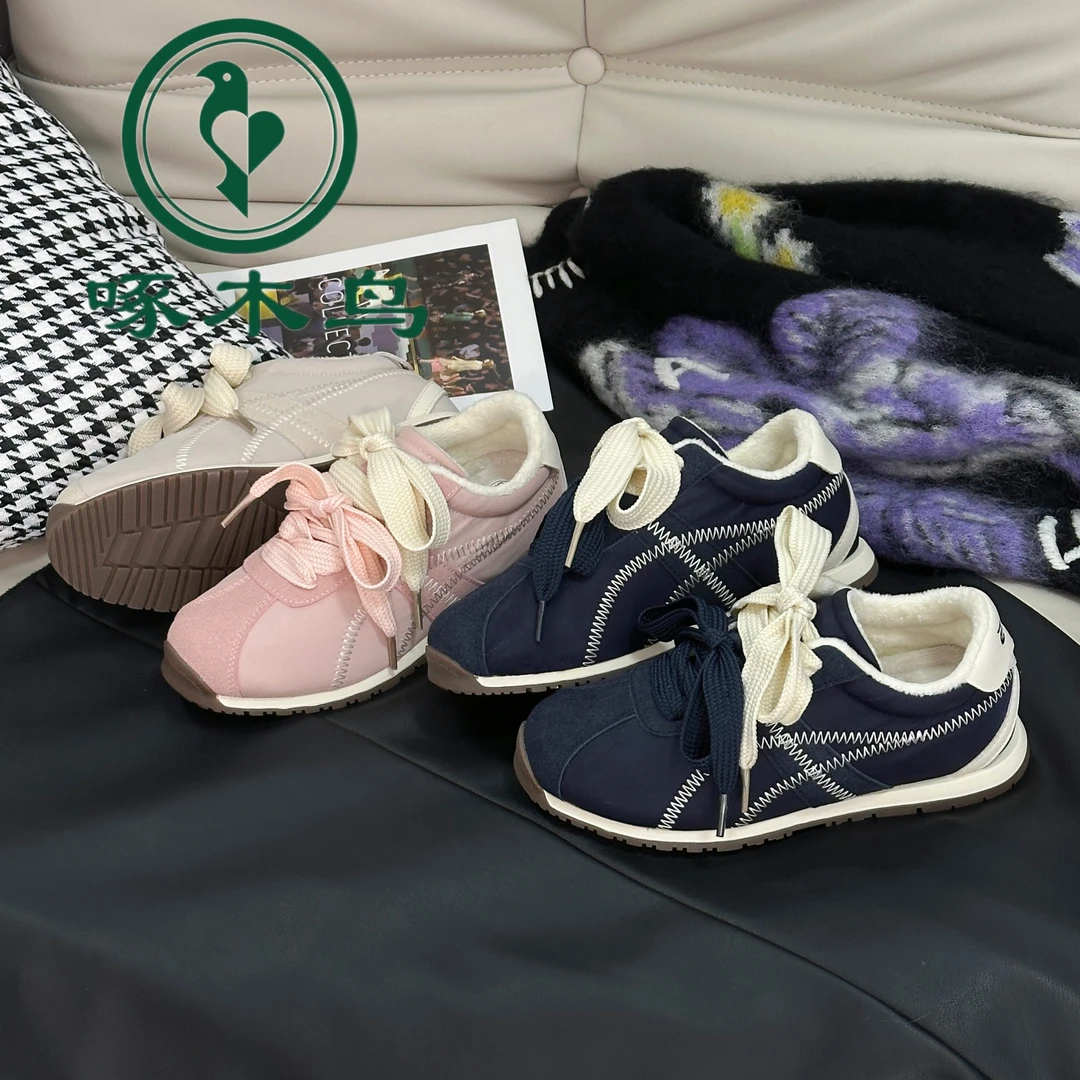 啄木鸟德训鞋女2024新款冬季增高加绒加厚休闲运动时尚阿甘鞋百搭