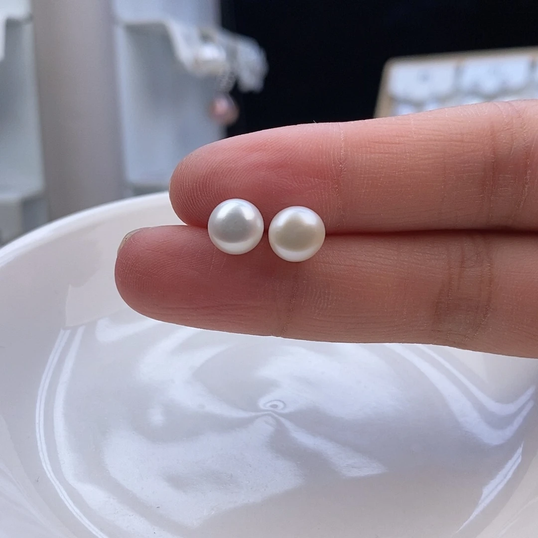 耳饰银S925镶嵌淡水珍珠微瑕