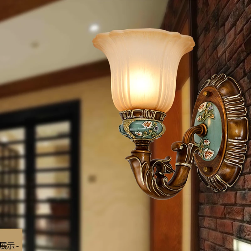 欧美床头灯卧室欧式树脂壁灯创意复古过道书房客厅电视背景墙壁灯