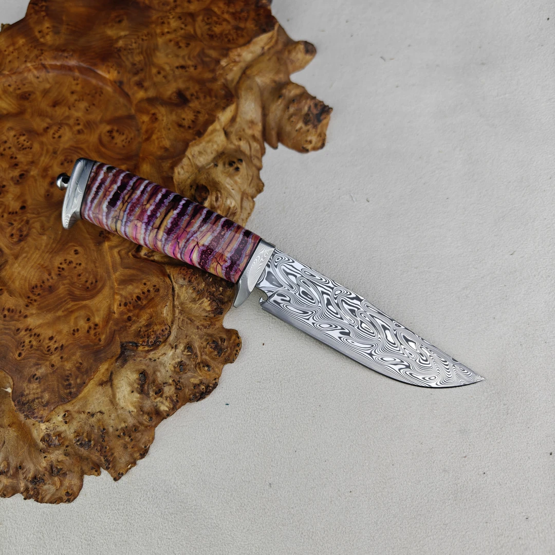 瑞典粉末大马士革全手工制作臼齿手柄收藏把玩手把肉小刀