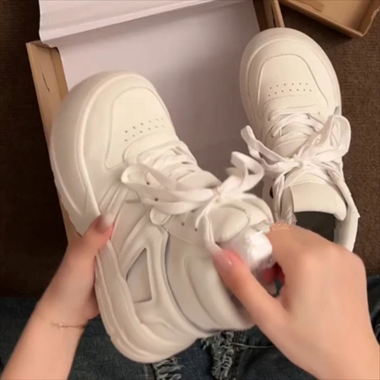 丑萌大头面包鞋女2025春秋季新款高帮厚底小白鞋百搭魔术贴板鞋子