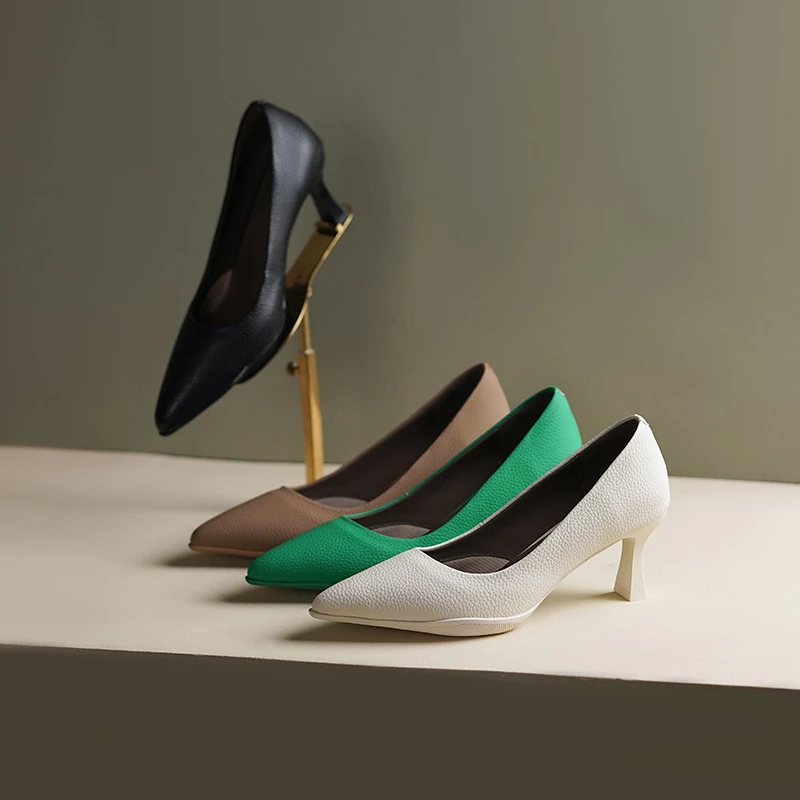 (跟高6.5cm)荔枝纹软牛皮运动底通勤风气质高跟鞋尖头工作鞋9013