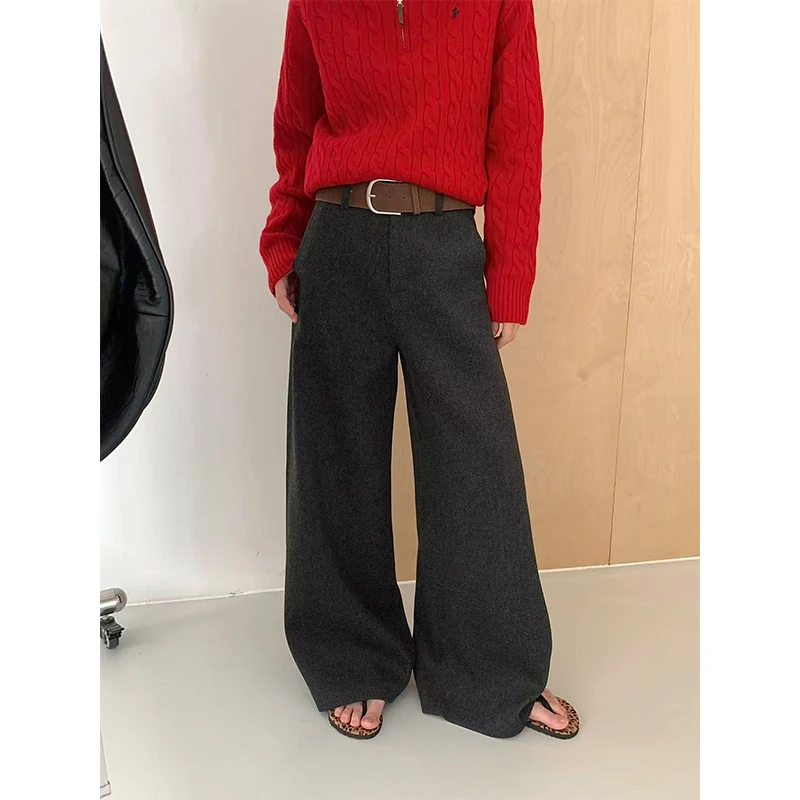 番茄妹妹Tomatosister 高腰毛呢休闲裤女秋冬爆款宽松百搭阔腿裤
