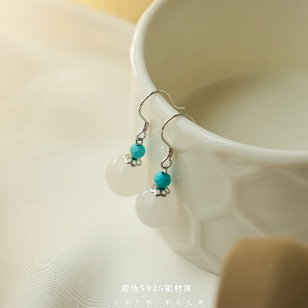丽沁 925银耳饰 新中式气质耳钩轻奢百搭复古古风精致耳勾小众