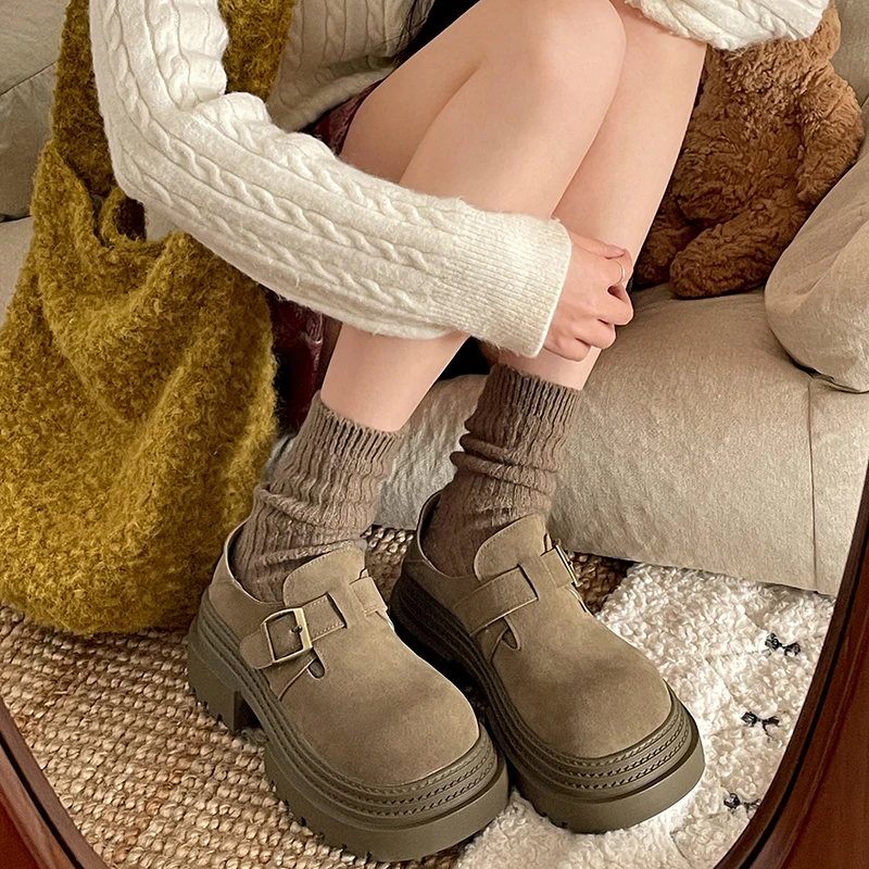 南在南方复古厚底勃肯鞋女2024新款秋冬百搭圆头小个子增高单鞋子
