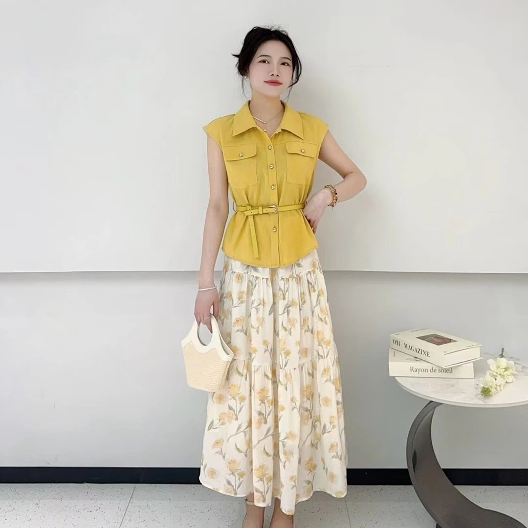 时尚套装女2025夏季新款轻奢高级感高端马甲碎花裙洋气时髦两件套