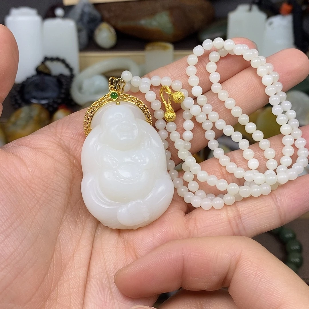 和田玉18K金镶嵌颈饰12