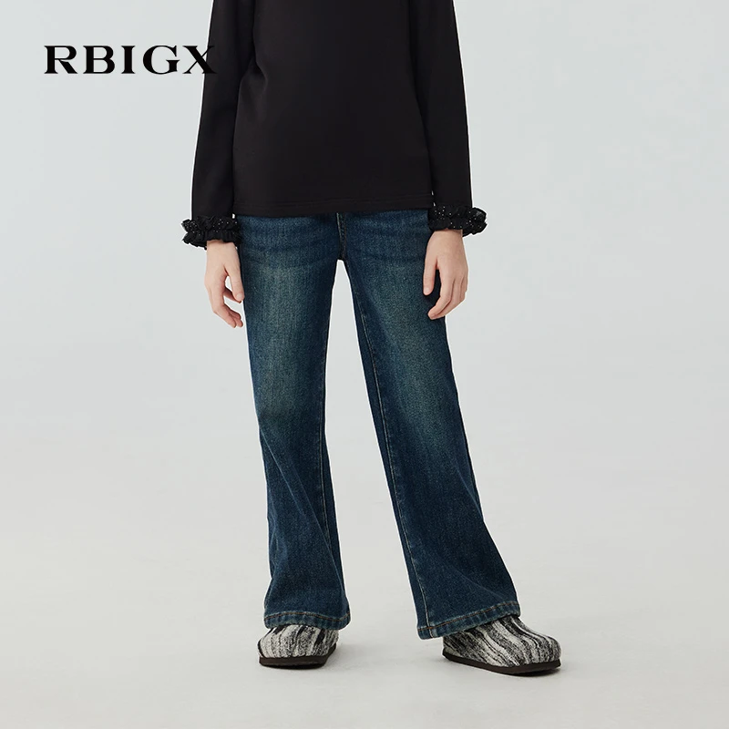 RBIGX瑞比克童装冬季新款复古女童微喇牛仔裤NK4DR2698
