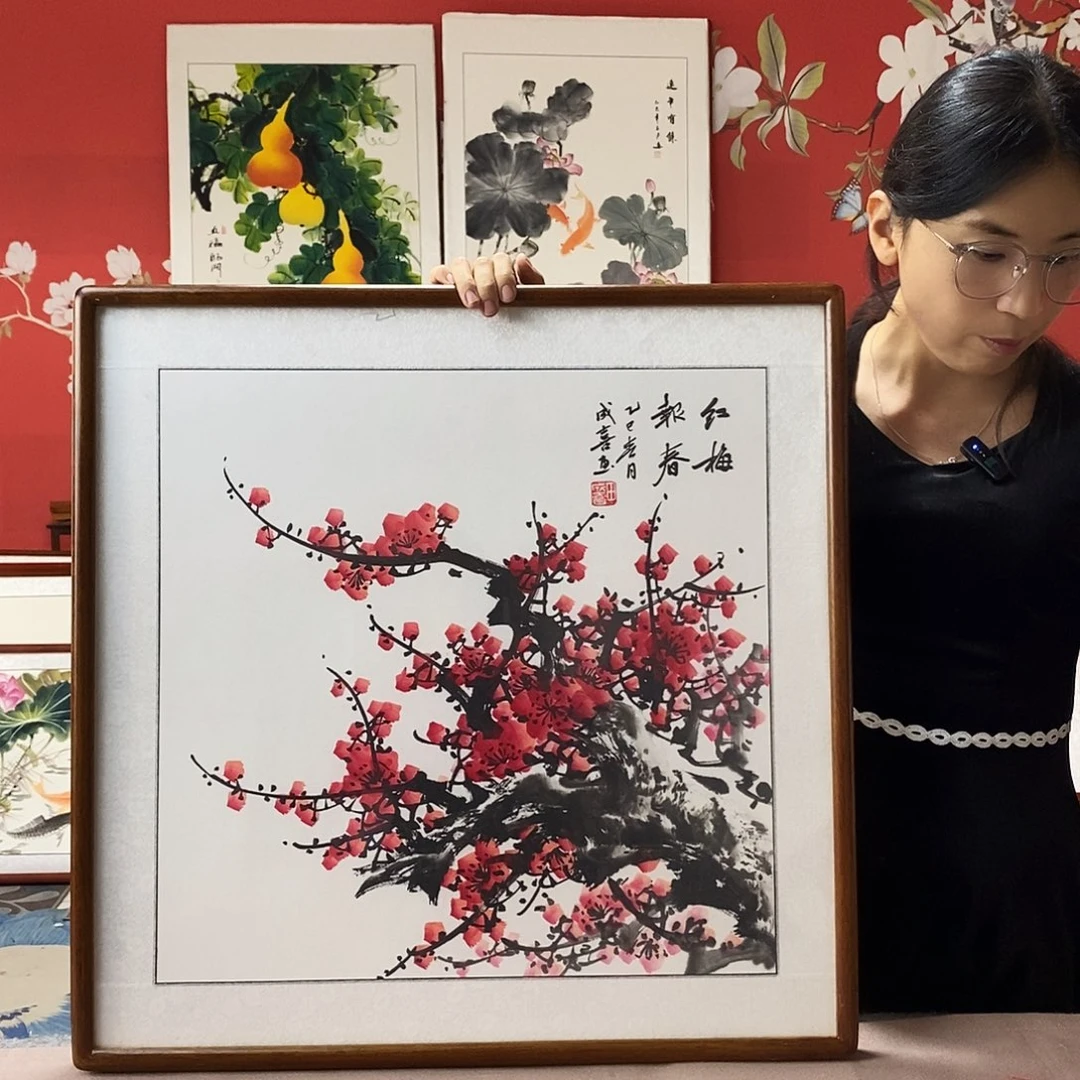 国画手写手绘带框包邮62✖️62国画作品