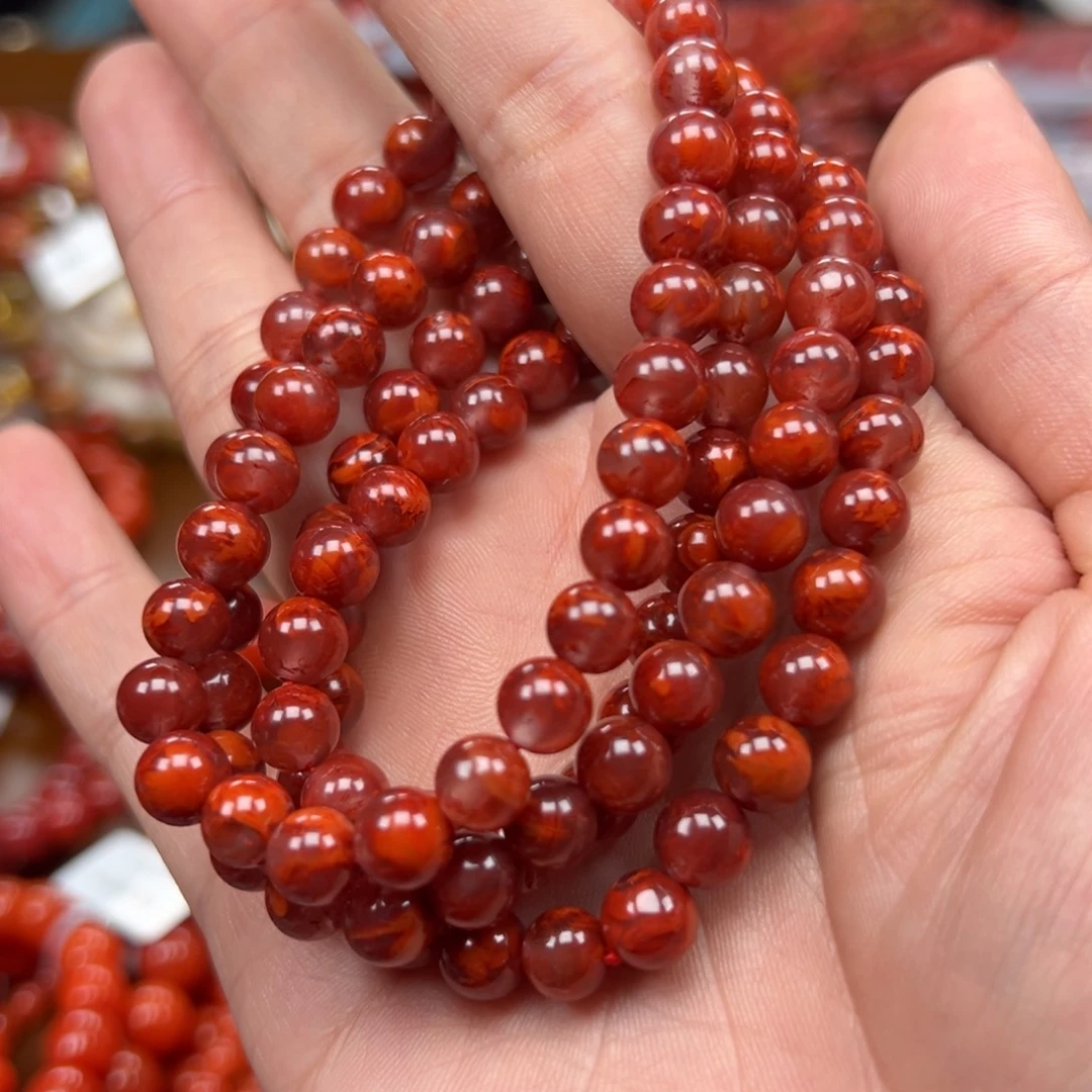 南红玛瑙未镶嵌手链川料牛血红火焰纹7m108