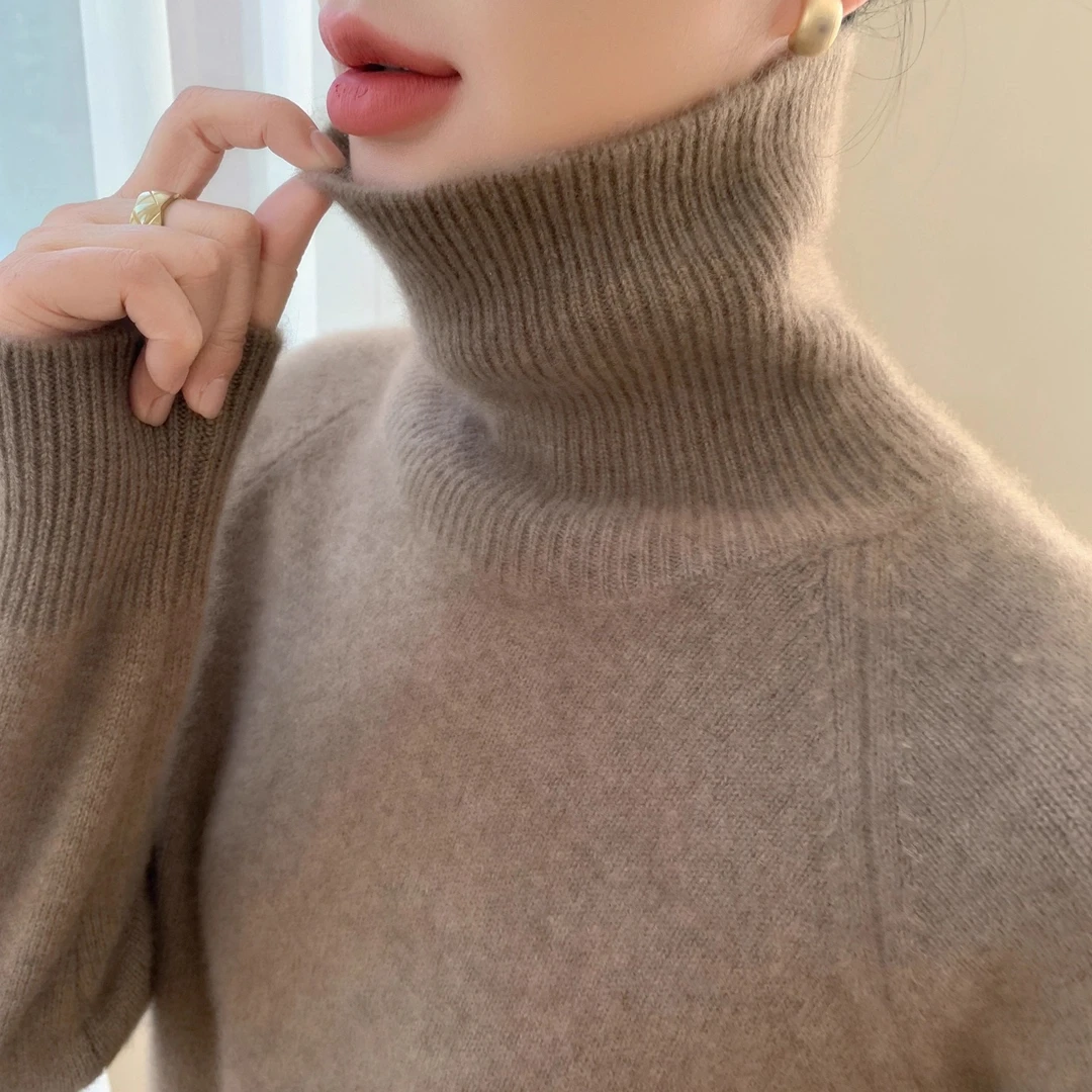 哥弟阿玛施正秋冬加厚羊绒衫女高领宽松毛衣内搭羊毛针织打底衫女