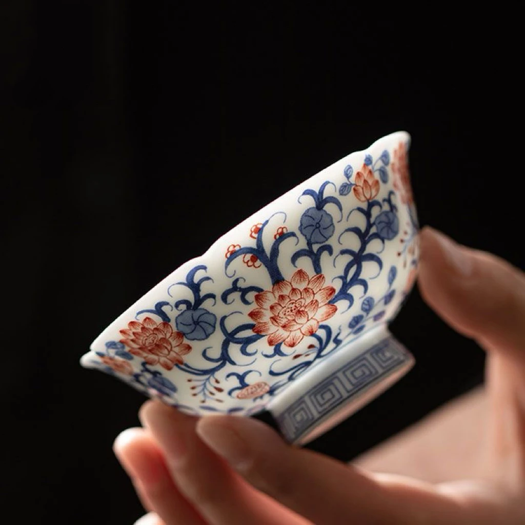 青花瓷釉下彩釉里红大号主人杯陶瓷功夫茶具品茗杯山水青花茶盏