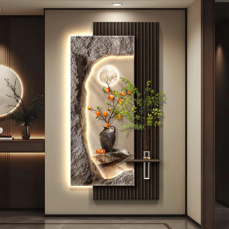 轻奢高级感玄关装饰画入户正对门壁画柿柿如意过道走廊挂画柿子画