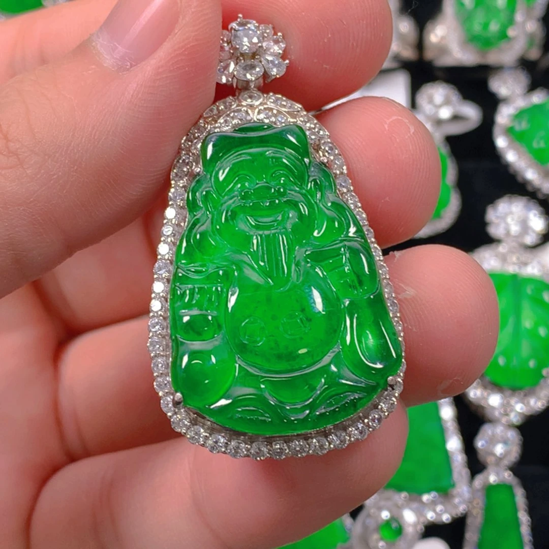 翡翠颈饰银S925镶嵌财神