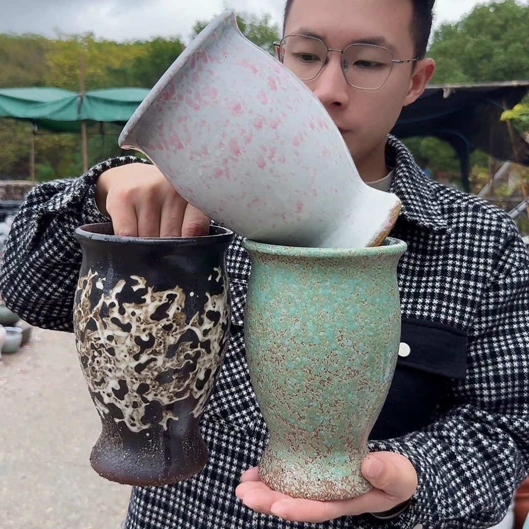 紫砂花盆口13高20（三个老庄美人鱼