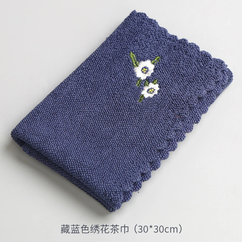 藏蓝色绣花茶巾日式加厚吸水巾养壶垫家用茶桌茶几抹布茶道配件
