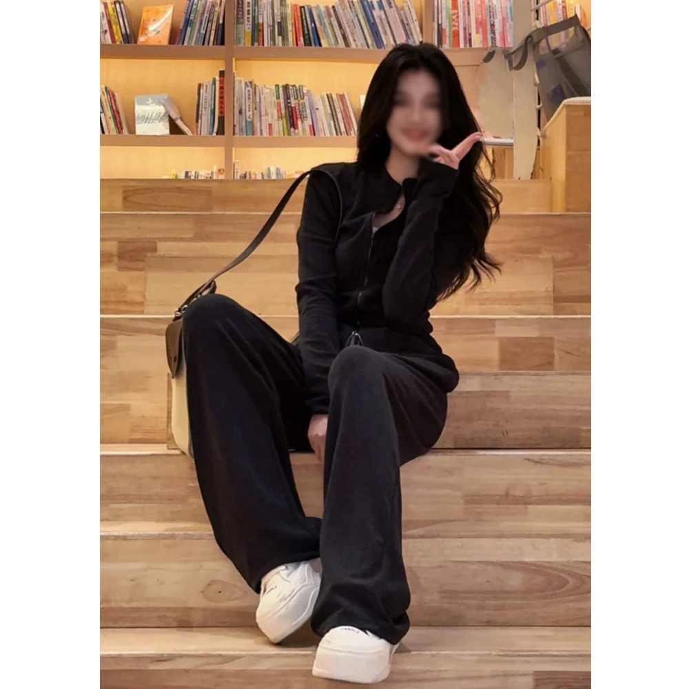 【舒适早秋】高个子秋季极简风显瘦运动休闲外套+阔腿裤套装