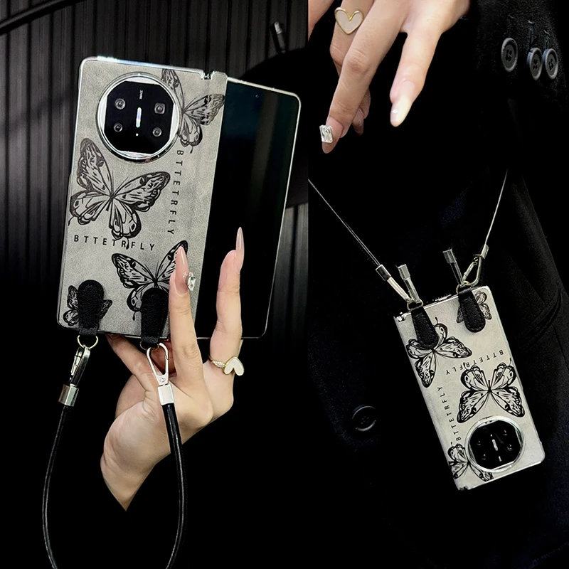 适用华为matex5手机壳折叠屏中轴新款x6典藏版x3高级感蝴蝶皮纹女