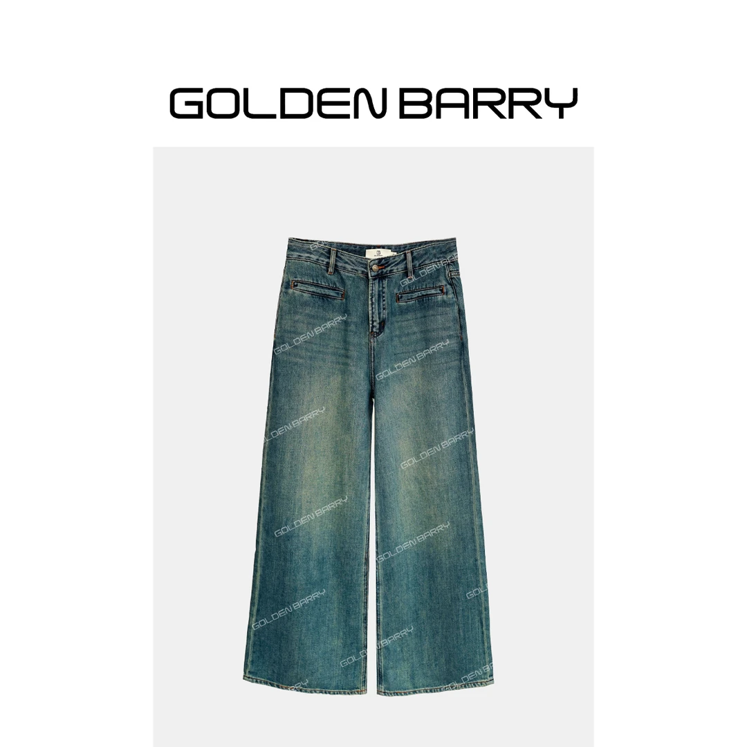 GOLDENBARRY|501109高腰时尚复古宽松牛仔裤【微瑕1】