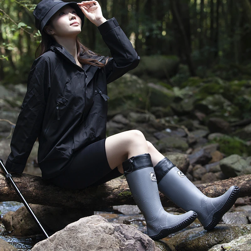 可折叠雨鞋男女款防滑雨靴户外水鞋束口平底登山情侣水靴涉水胶鞋