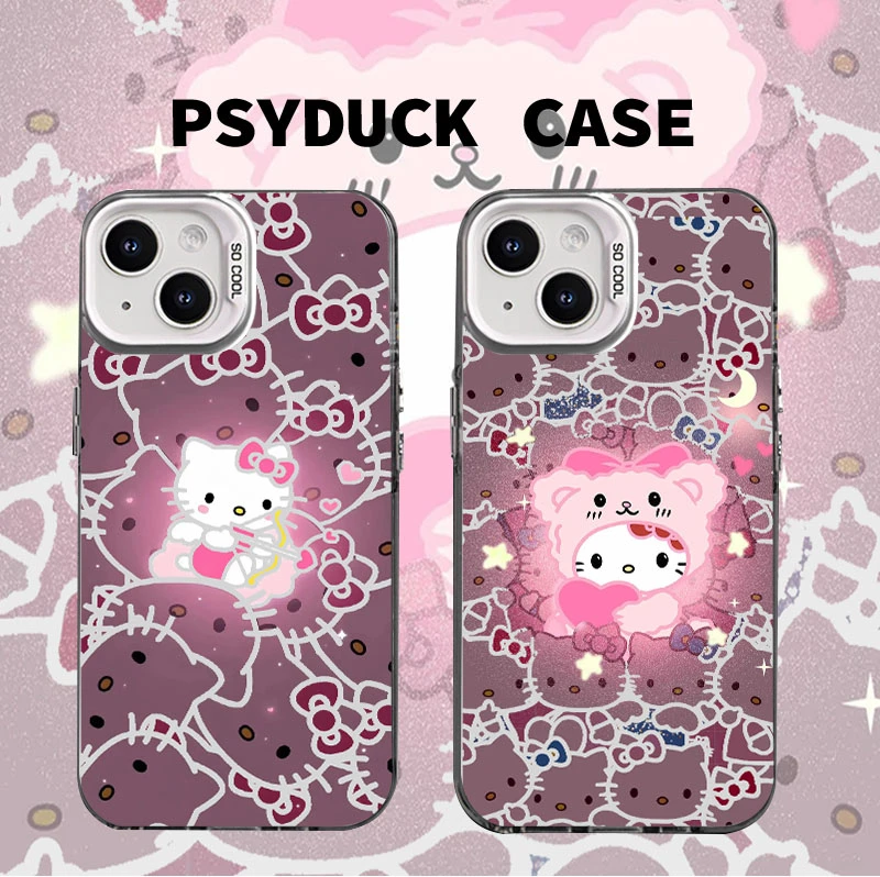 适用苹果华为一加iQOO小米满屏凯蒂猫彩银白底创意防摔手机壳