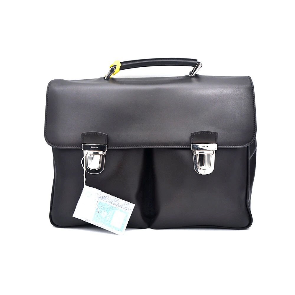 95新 Prada/普拉达 97新闲置深棕色全皮公文旅行包39*30/64121