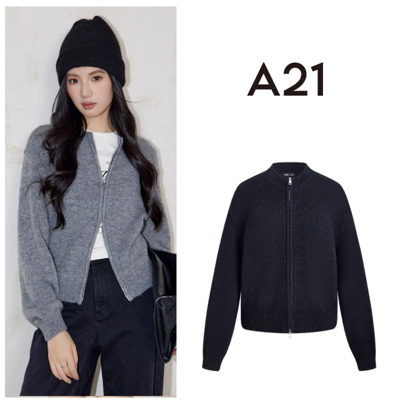 A21女装 毛针织衫2025冬季新款设计感拉链开衫毛衣外套F444243014