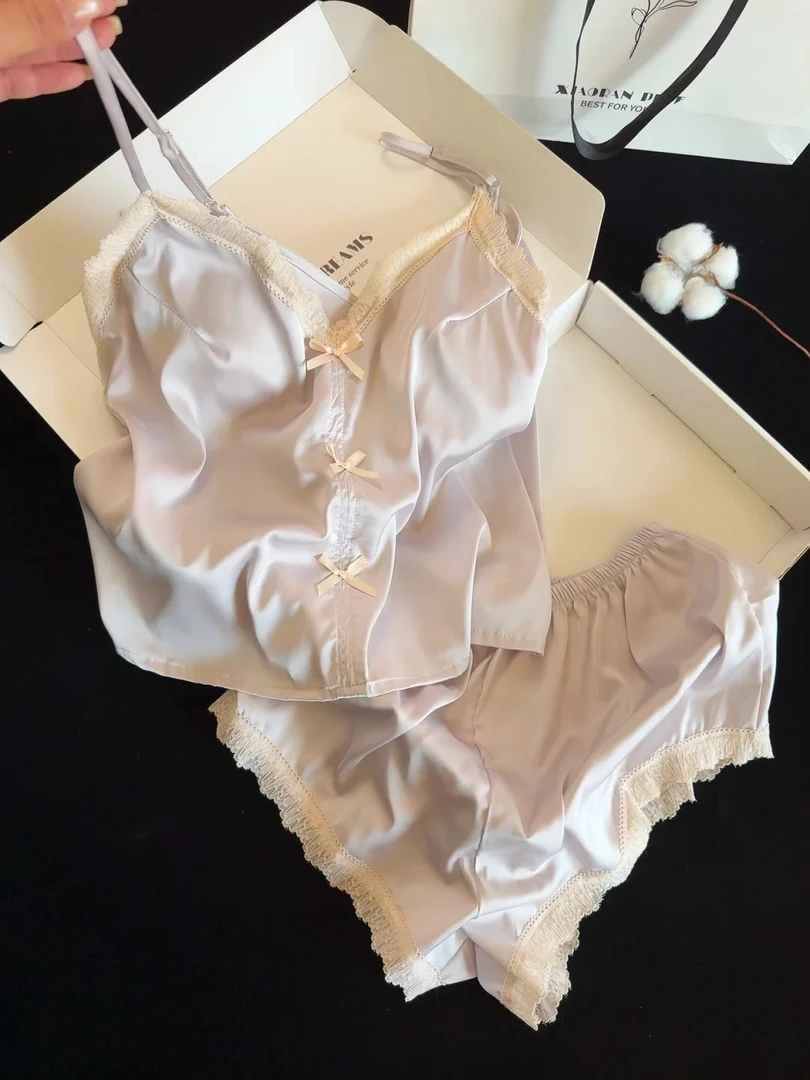 【甜美蕾丝】温柔紫色带胸垫吊带冰丝睡衣女夏季新款外穿薄款家居服