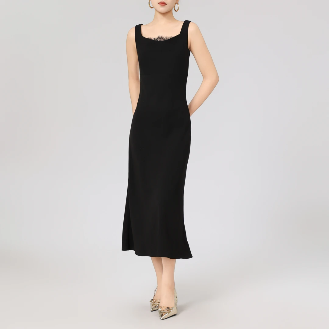 AMASS/阿玛施新款法式吊带裙气质高腰显瘦U型领无袖连衣裙550056