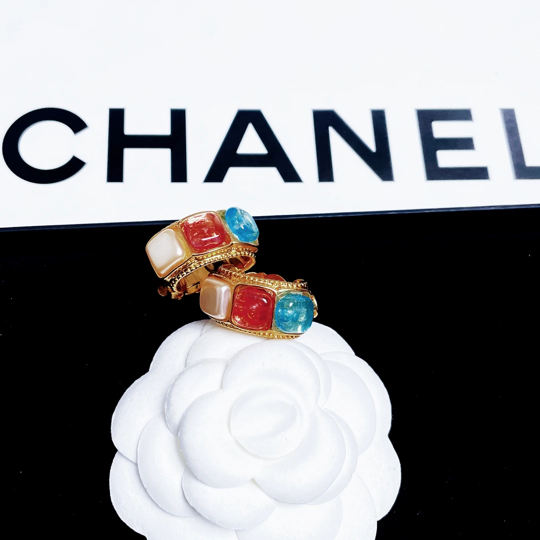 95新 Chanel/香奈儿 柚礼中古/香奈儿彩色素金耳夹CG412187