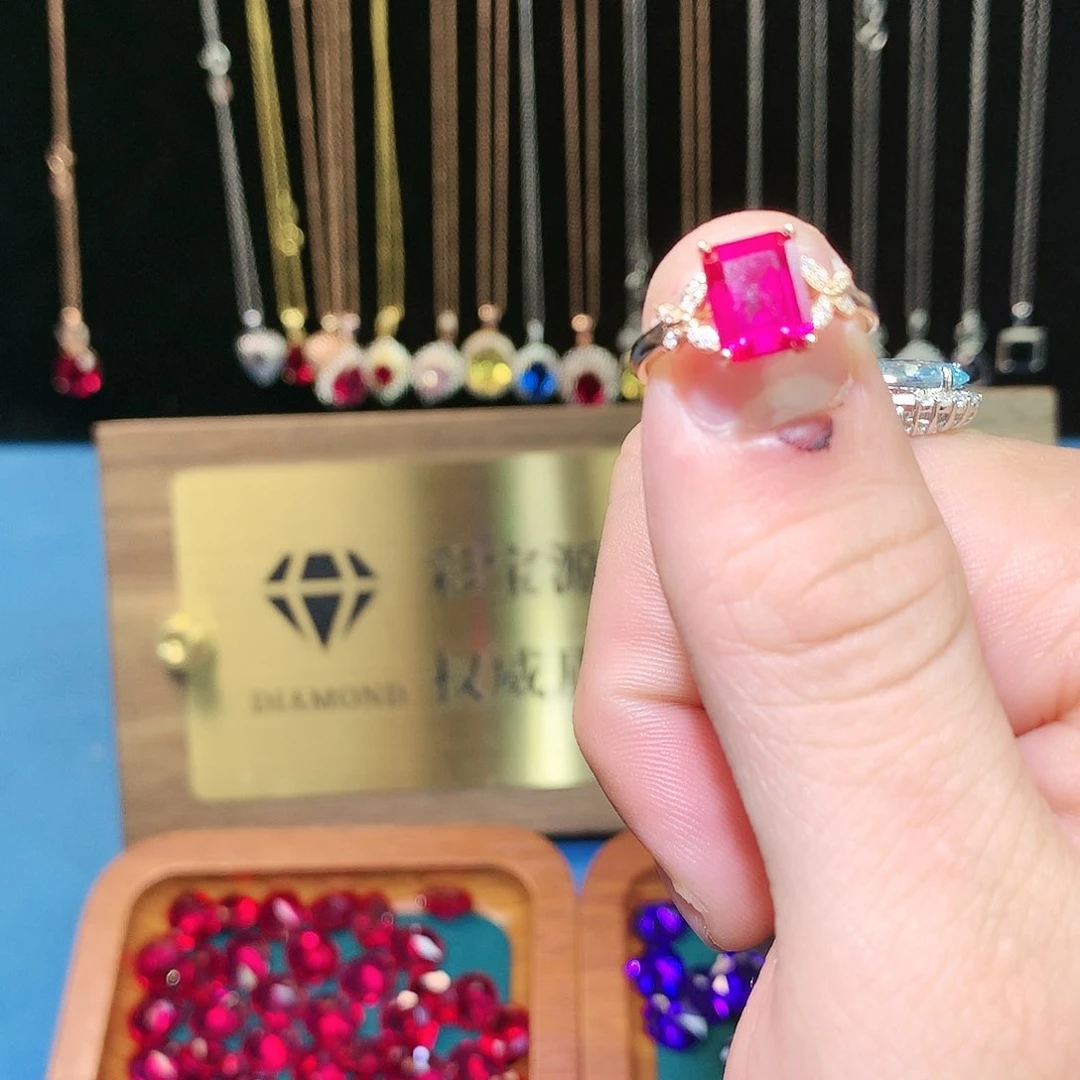 红宝石戒指银S925镶嵌