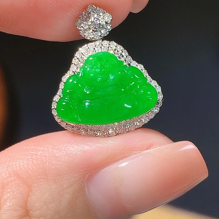 翡翠18K金镶嵌吊坠(不含链)