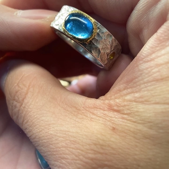 托帕石戒指银S925镶嵌时*引