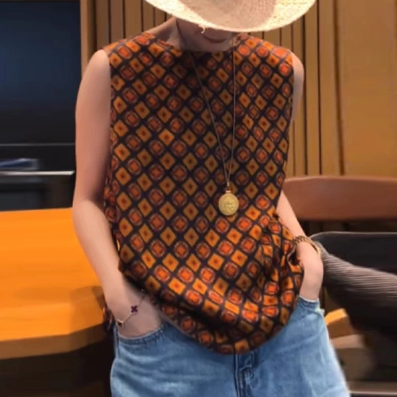 新中式 松弛感T恤2025夏新款洋气减龄宽松无袖上衣背心T恤 205