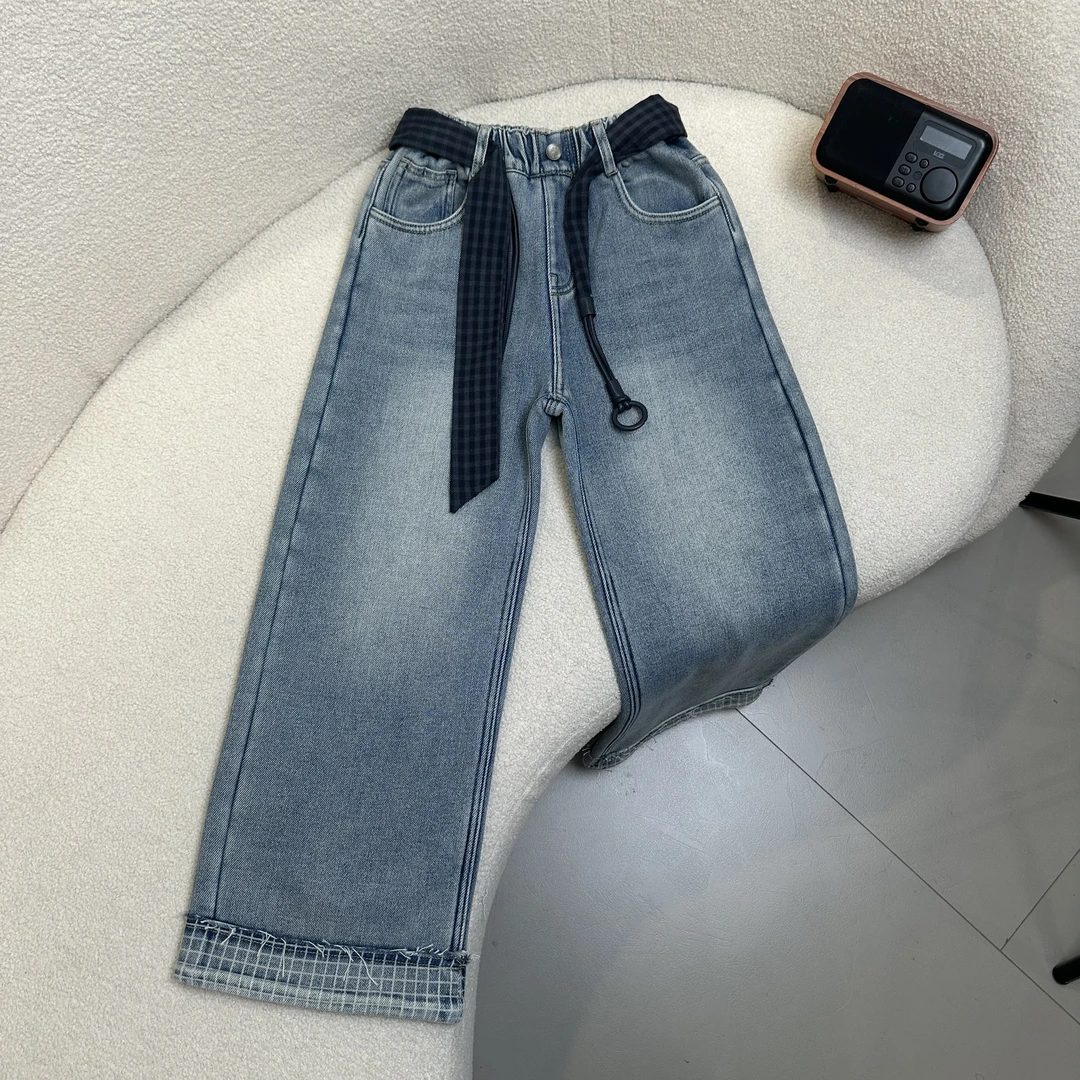 【2025冬款新品】青少年小众时尚儿童直筒加绒加厚韩版牛仔裤H5063