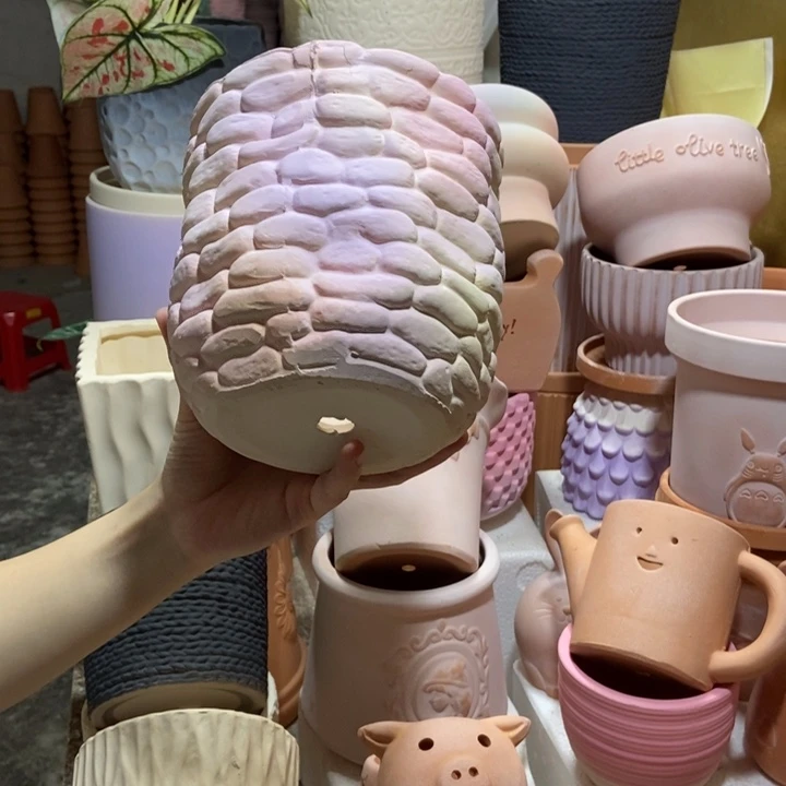 15×15炫彩粉石头盆 粗陶1个