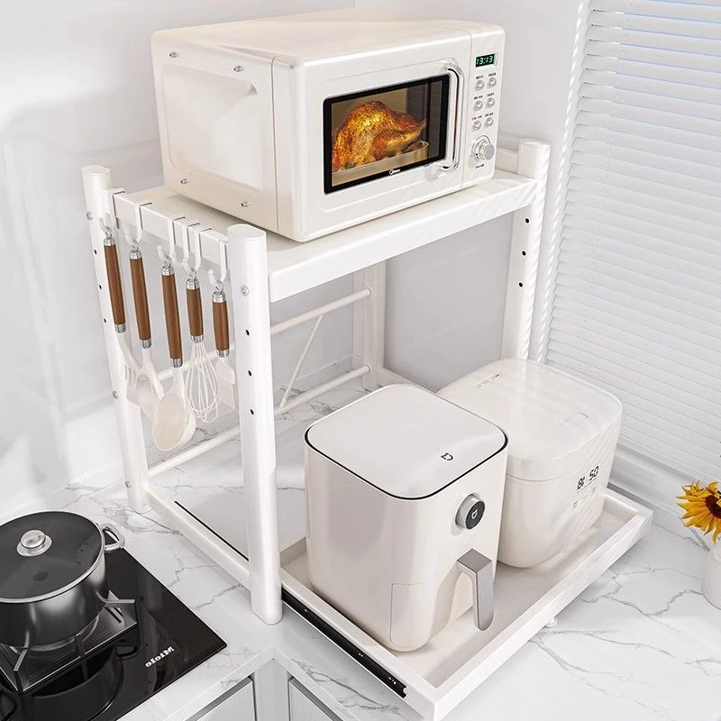 家用微波炉架子抽拉式厨房电饭煲空架子台面多功能电器烤箱收纳架