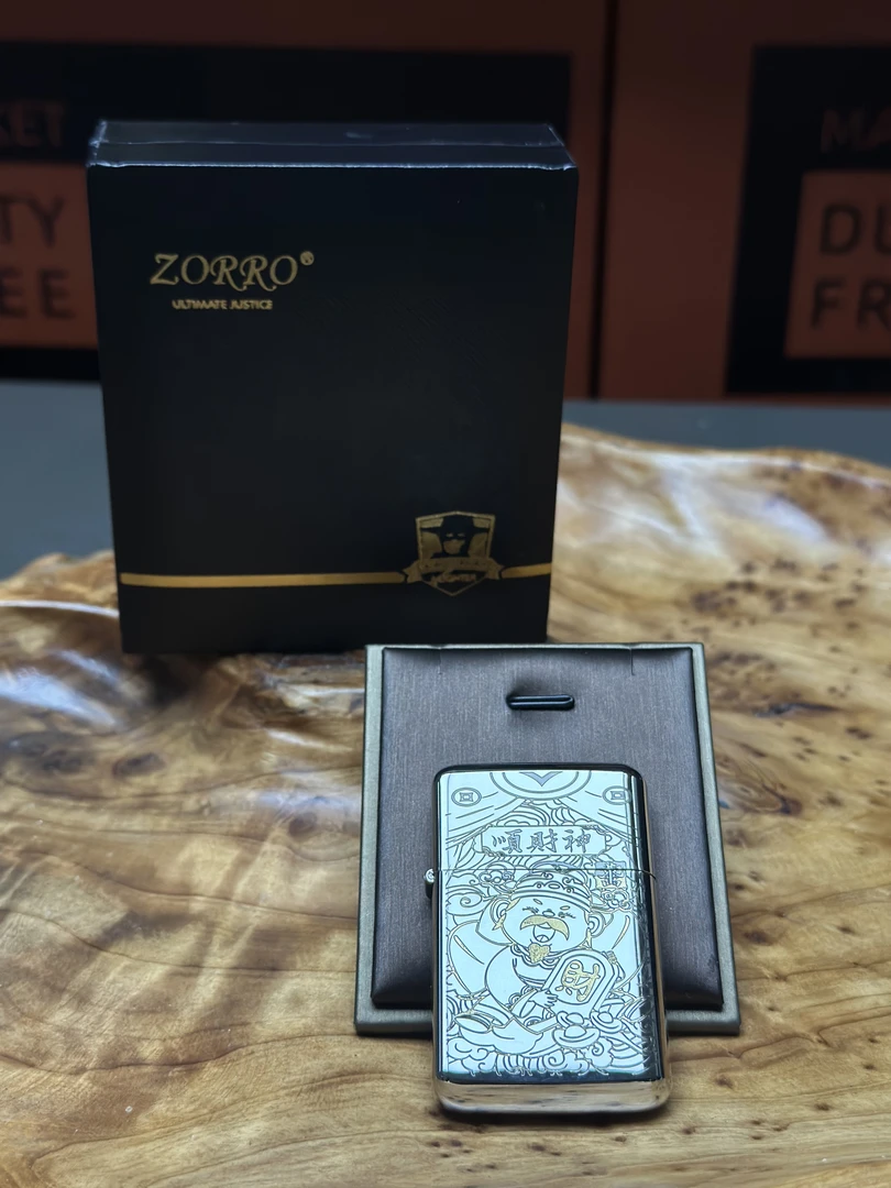 【火机国际总仓】ZORRO顺财神顺风顺水白镍鎏金煤油打火机