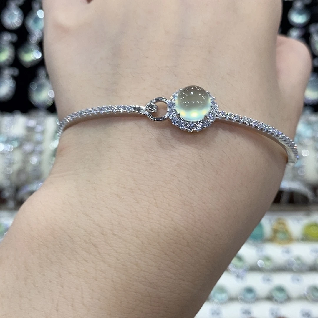 蛇纹石玉银S925镶嵌手镯