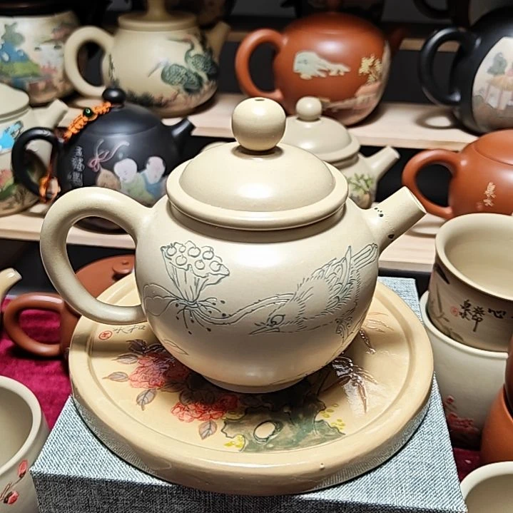 建水紫陶青花刻填12号200cc