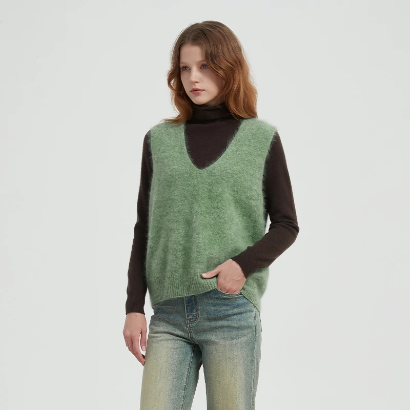 Petit Bari 质感纯色长绒羊毛羊绒针织背心马甲