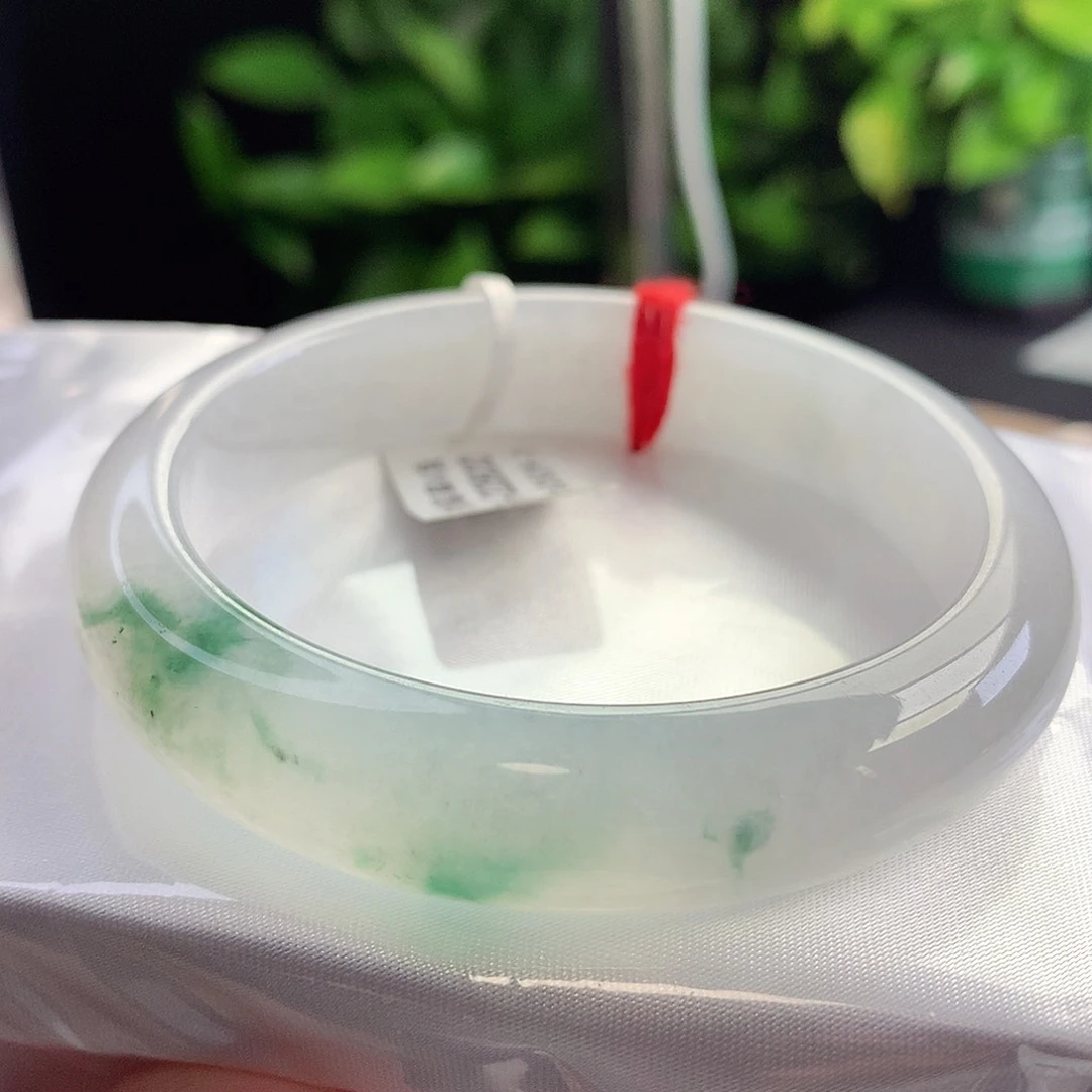 未镶嵌手镯翡翠56圈口冰飘绿花对标中万品质5号