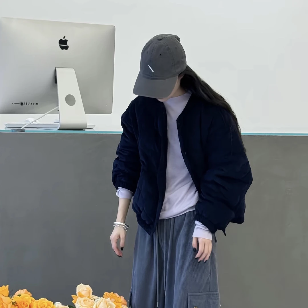 压线棉服～韩版下摆松紧压线夹棉短外套棉衣