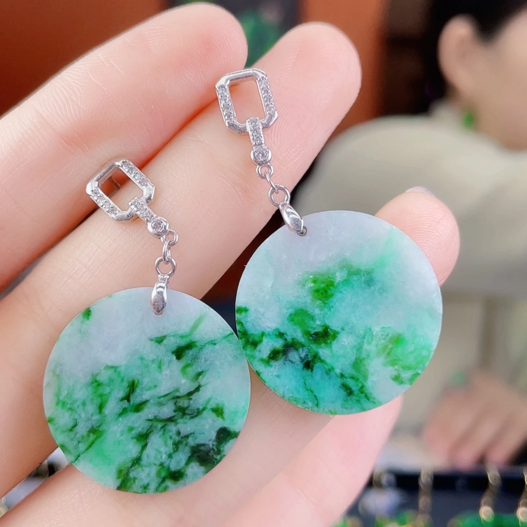 翡翠银S925镶嵌耳饰