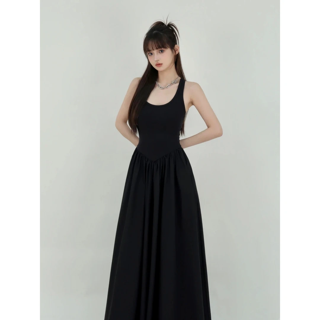 黑色吊带裙子女爆款2025新款赫本风夏季长裙吊带裙赫本风连衣裙