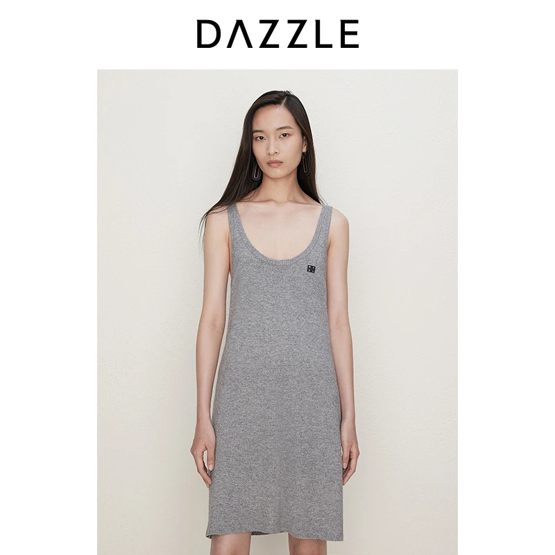 DAZZLE 地素连衣裙中灰色针织烫钻连衣裙2I3E615