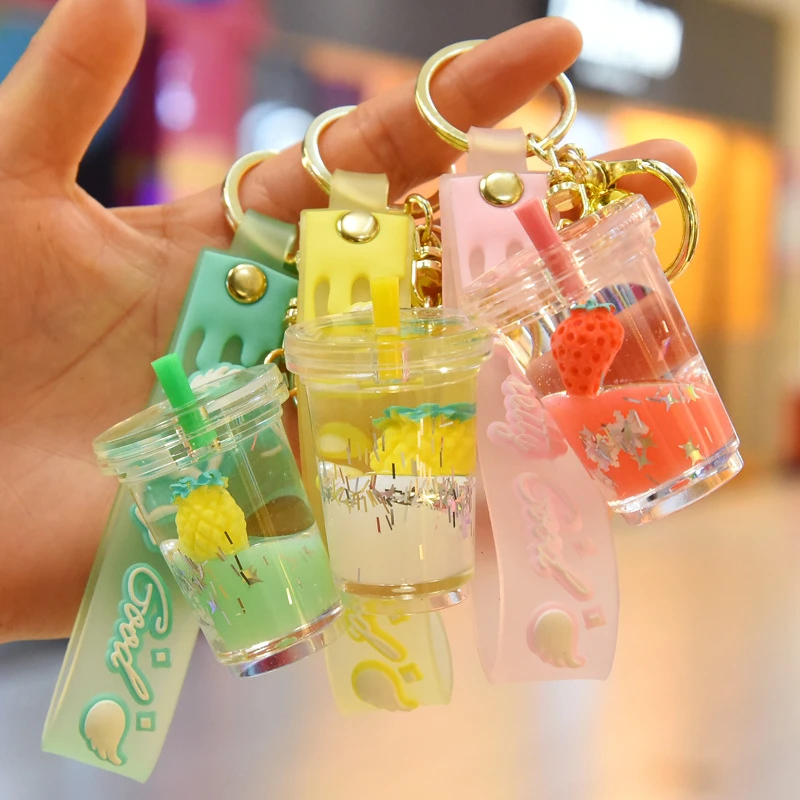 创意卡通亚克力入油水果奶茶杯钥匙扣男女汽车包包钥匙扣