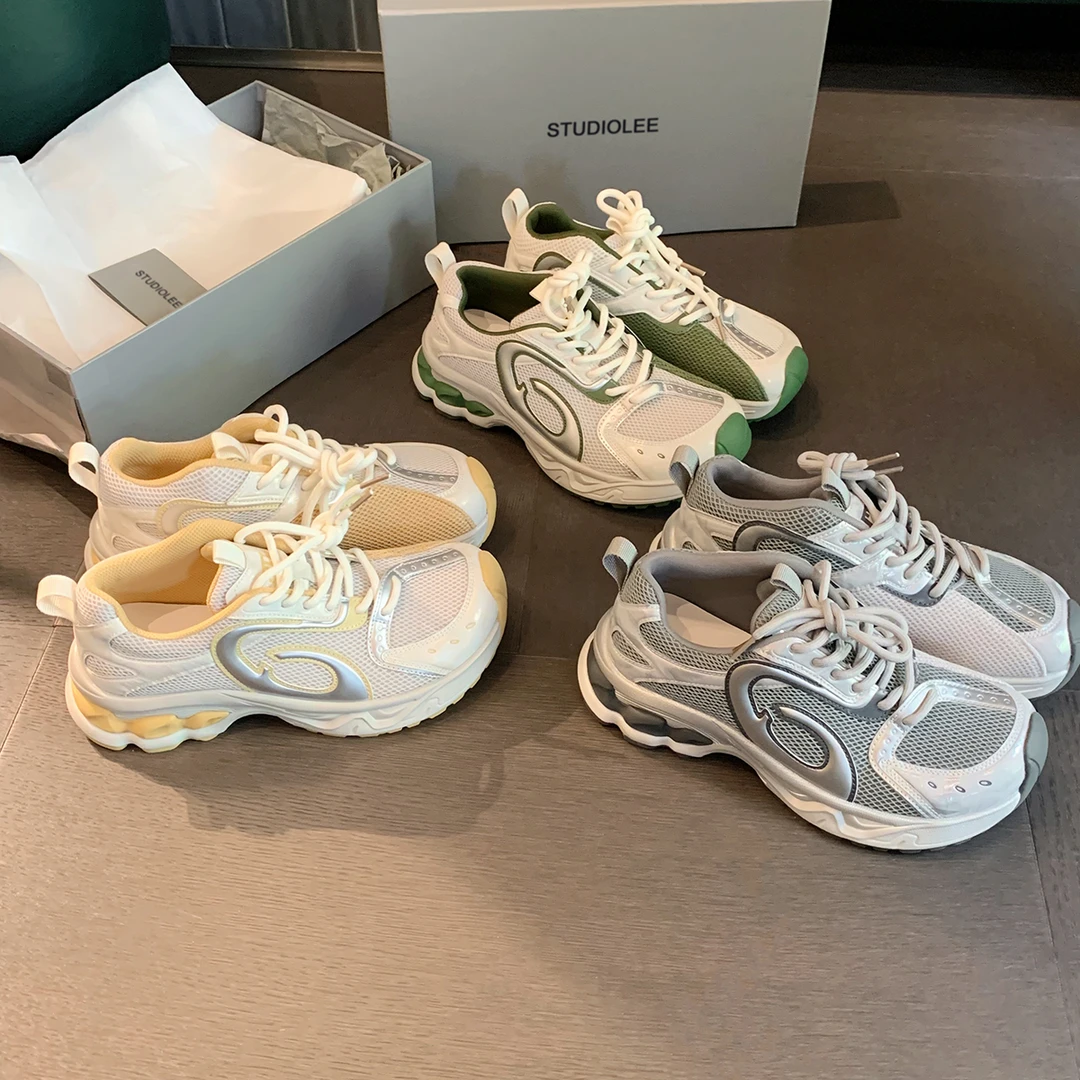 葡萄妈studiolee 增高5cm~ 时髦歪头拼色系带休闲网面厚底老爹鞋